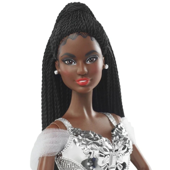 Barbie Signature 2021 Holiday Barbie Doll 12-inch Brunette Braids in Silver Gown - Picture 2 of 12